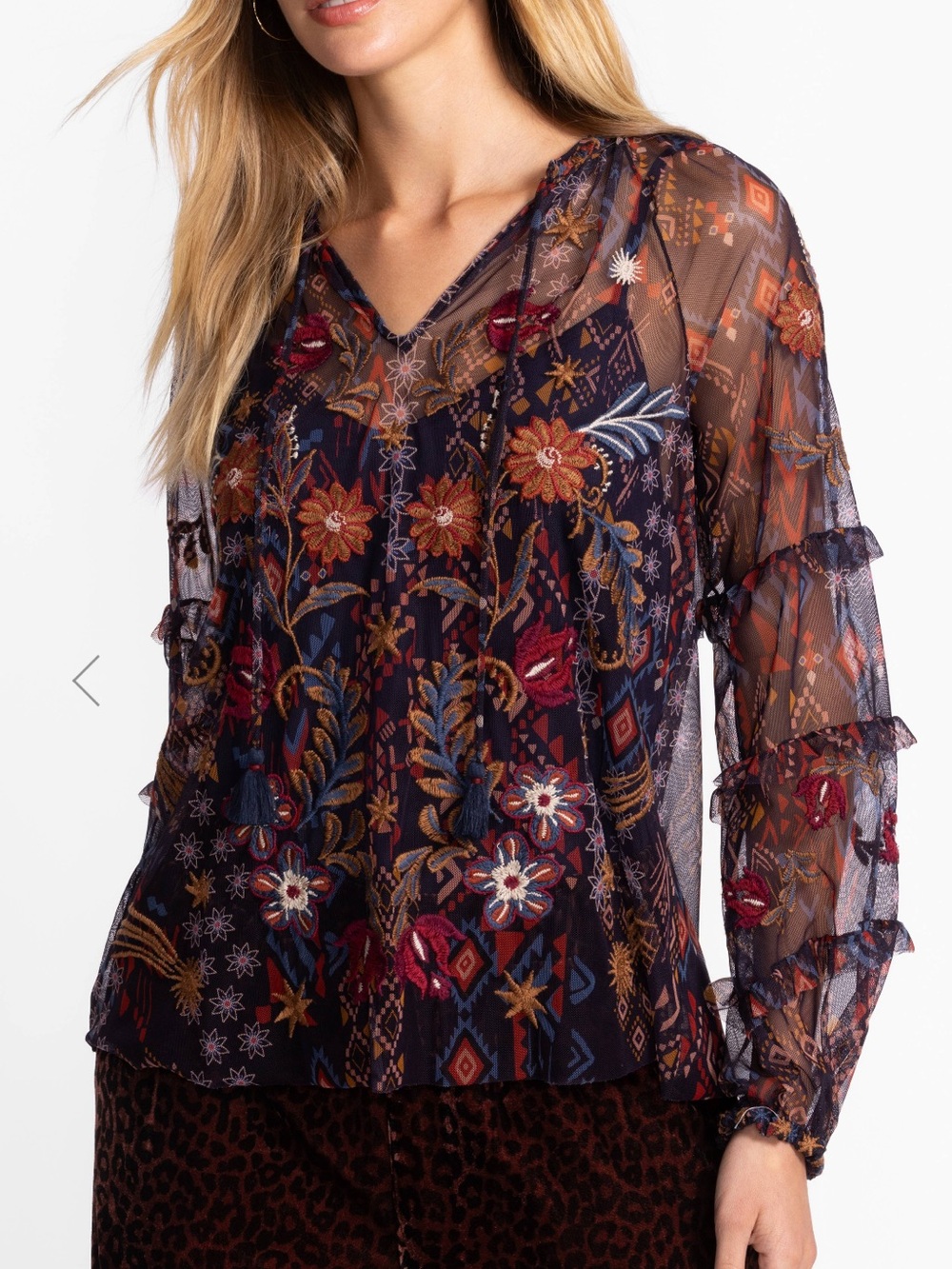 JOHNNY WAS Saphire Mesh Blouse w/slip lSize XXL, NWT